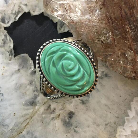 Carolyn Pollack Southwestern Style Sterling Silver Carved Turquoise Flower Ring - Picture 2 of 10